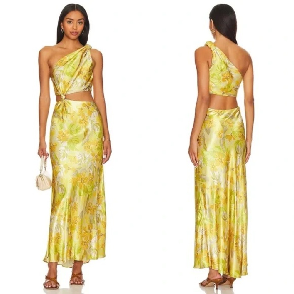 NWT bec + bridge Yellow Floral asymmetrical Maxi Dress